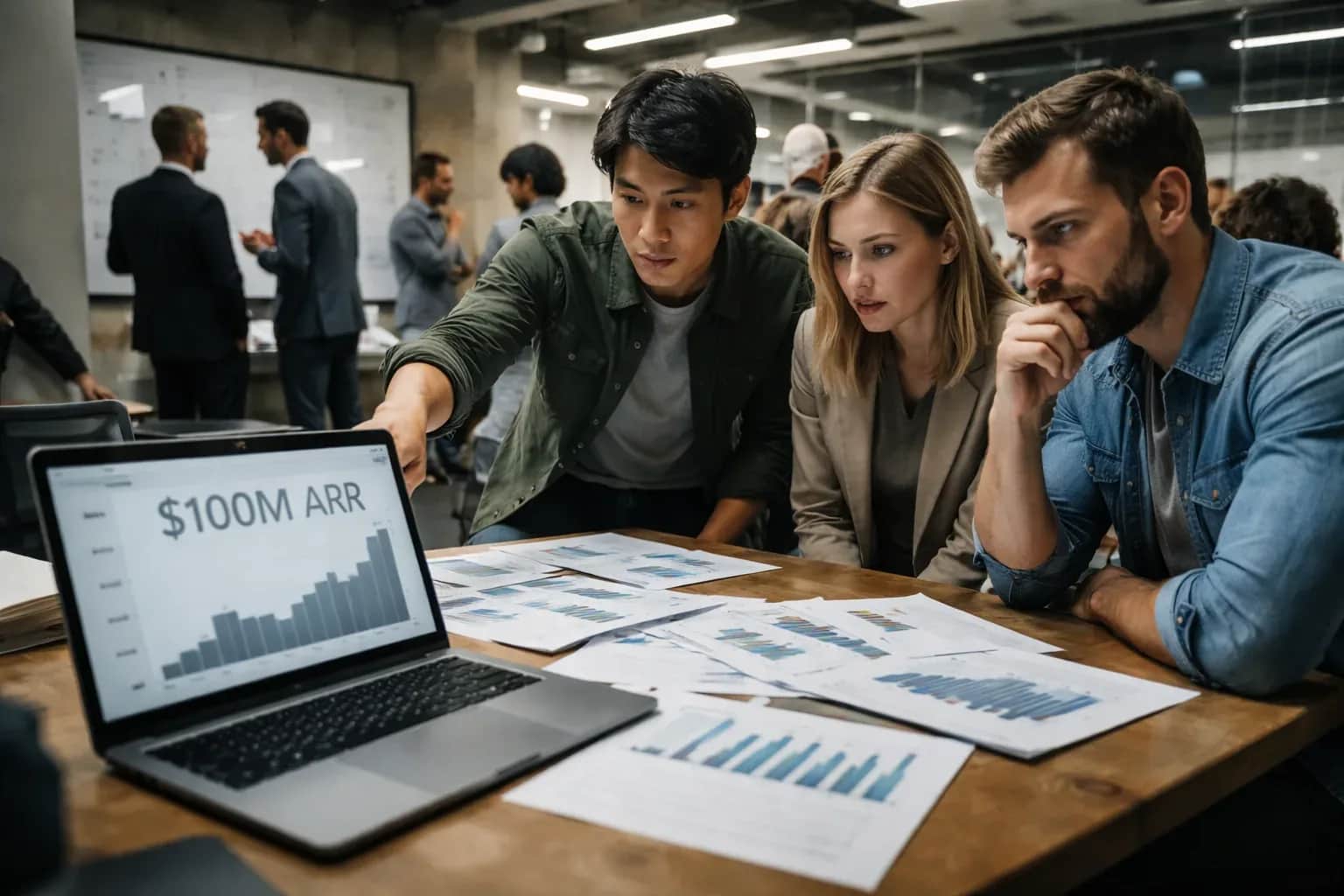 A conceptual digital illustration representing AI venture capital and financial growth metrics.