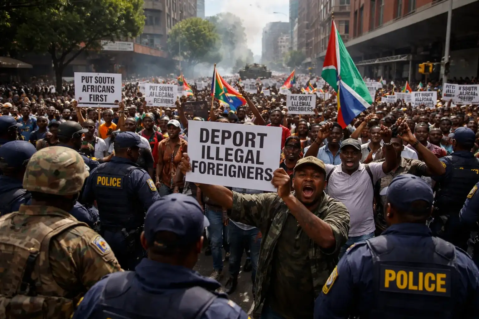 Heavy police presence in South African cities during anti-migrant protests