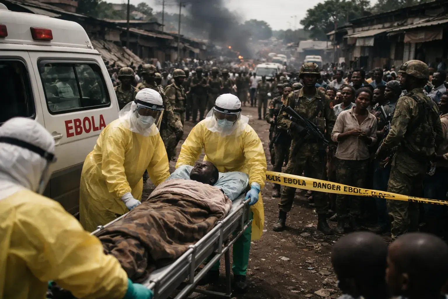 Medical workers in protective gear in the Democratic Republic of Congo