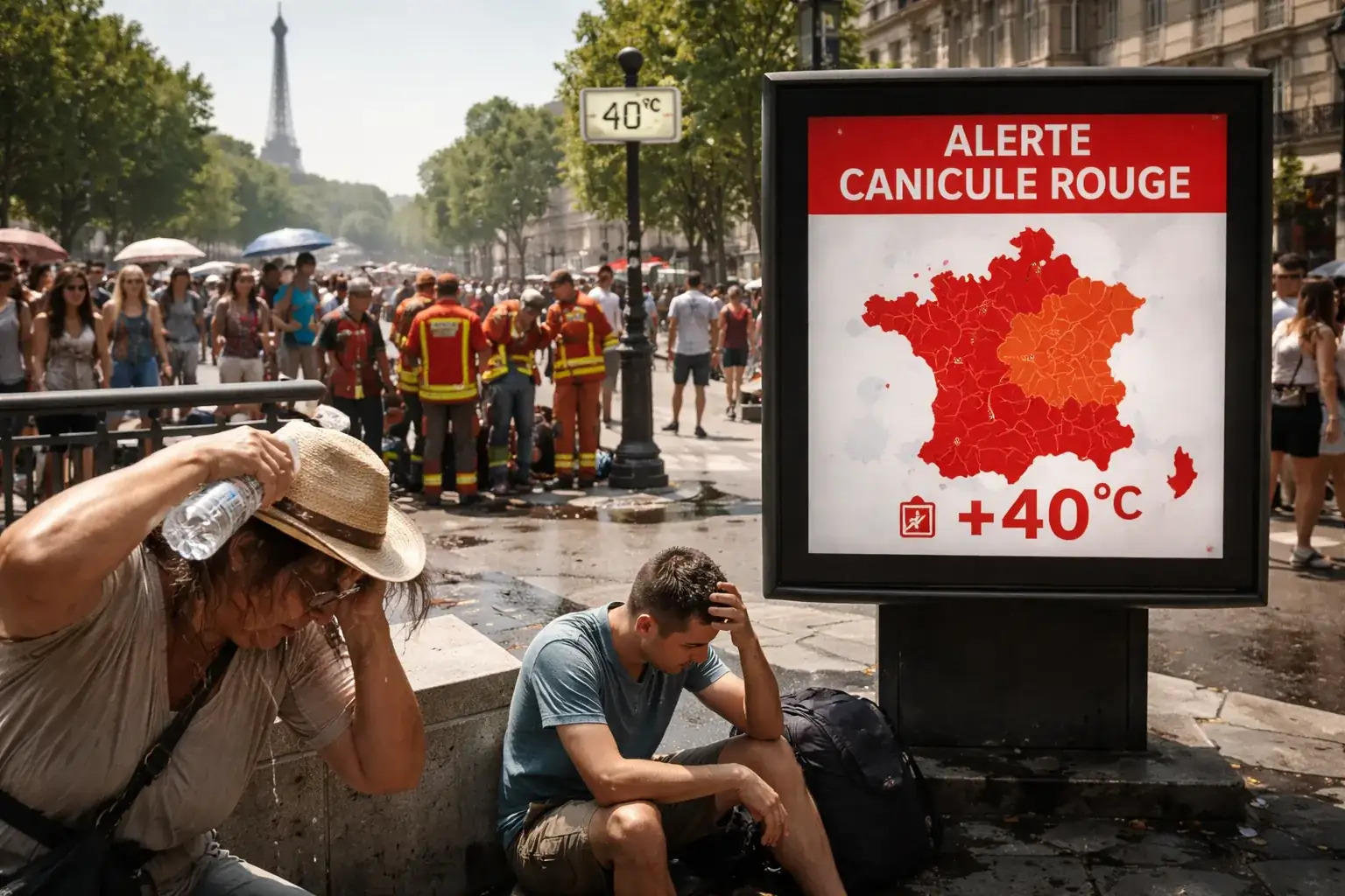 Parisians cooling off in a canal during a red alert heatwave.