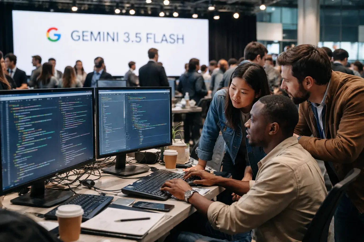 Google Gemini 3.5 Flash branding and agentic AI demonstration at Google I/O