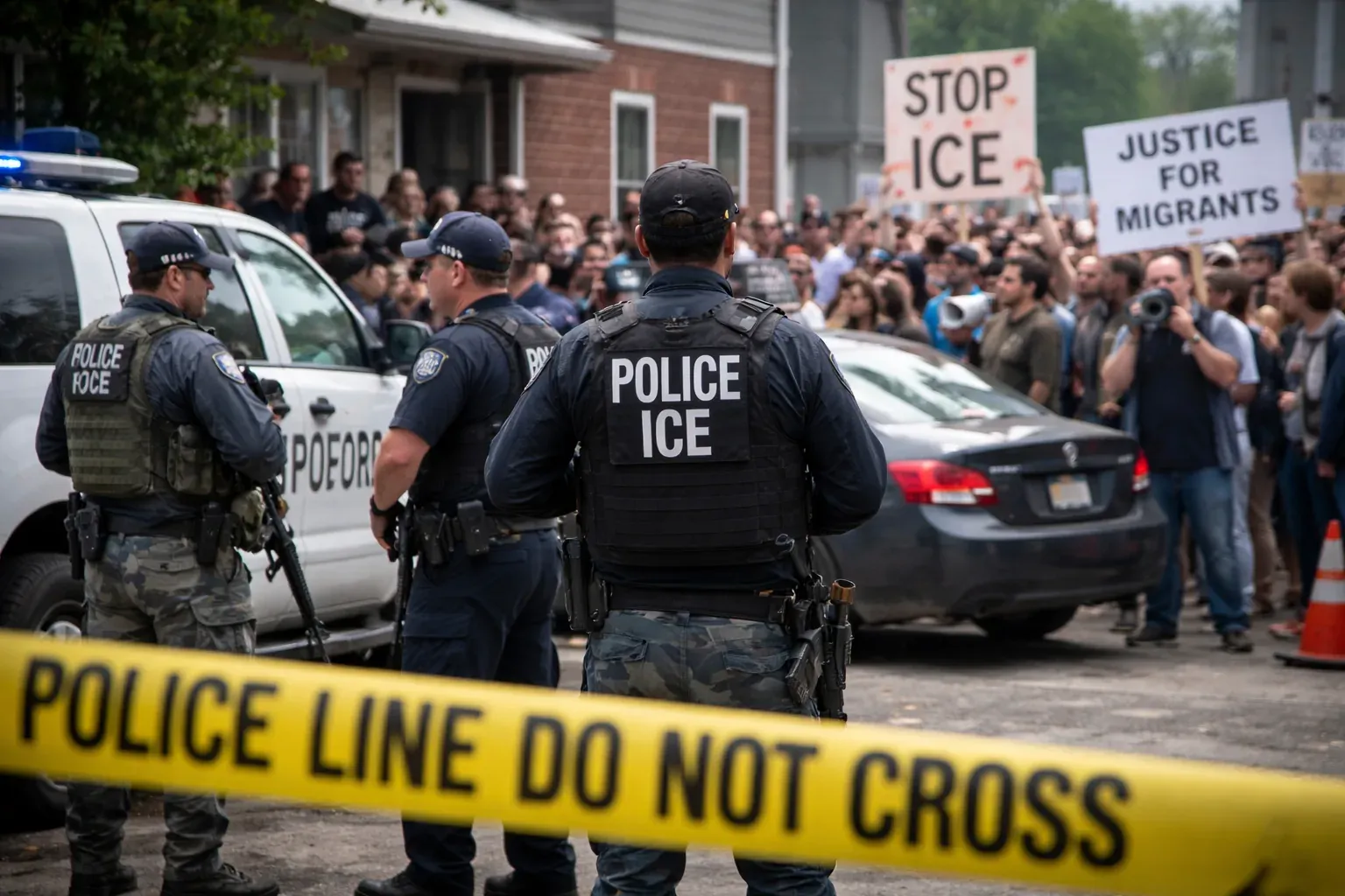 Law enforcement scene in Biddeford, Maine, after a fatal ICE officer shooting.