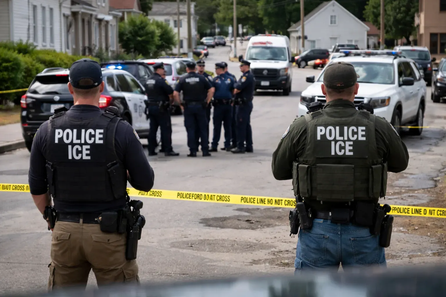 An ICE agent vest shown during a law enforcement operation.