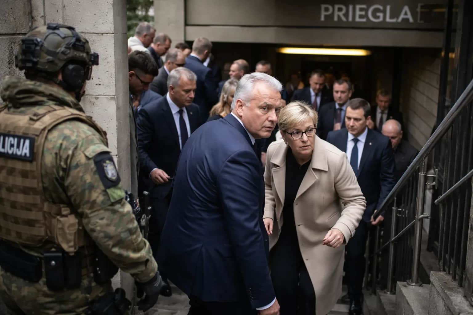 Lithuanian parliament building in Vilnius during a security alert.