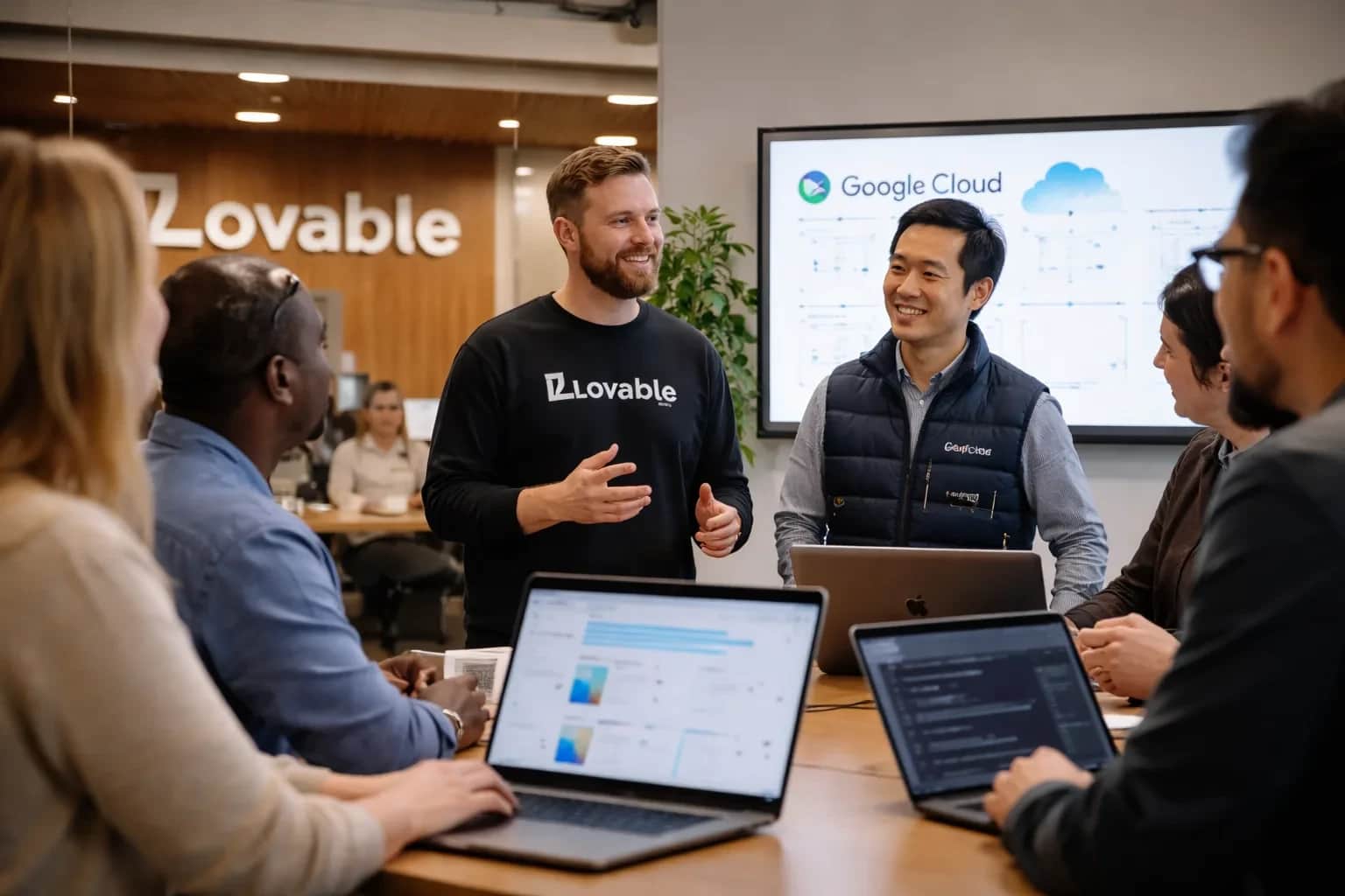 A close-up of a screen displaying Google Cloud and AI development tools.