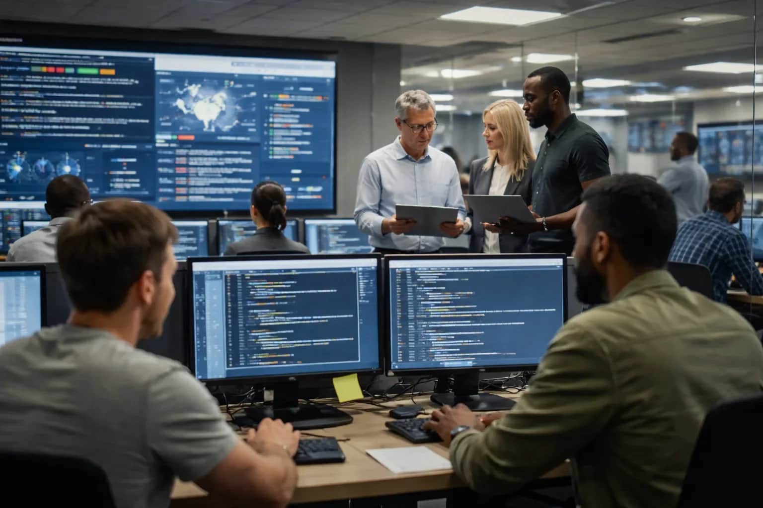 Abstract digital representation of code being scanned for security vulnerabilities.