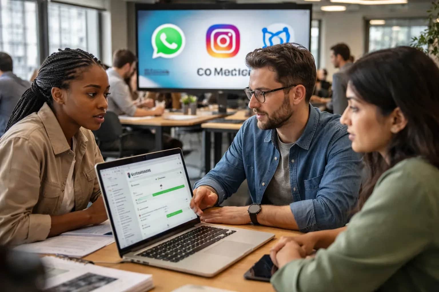 Smartphone displaying the Meta Business Agent interface on WhatsApp for automated customer support.