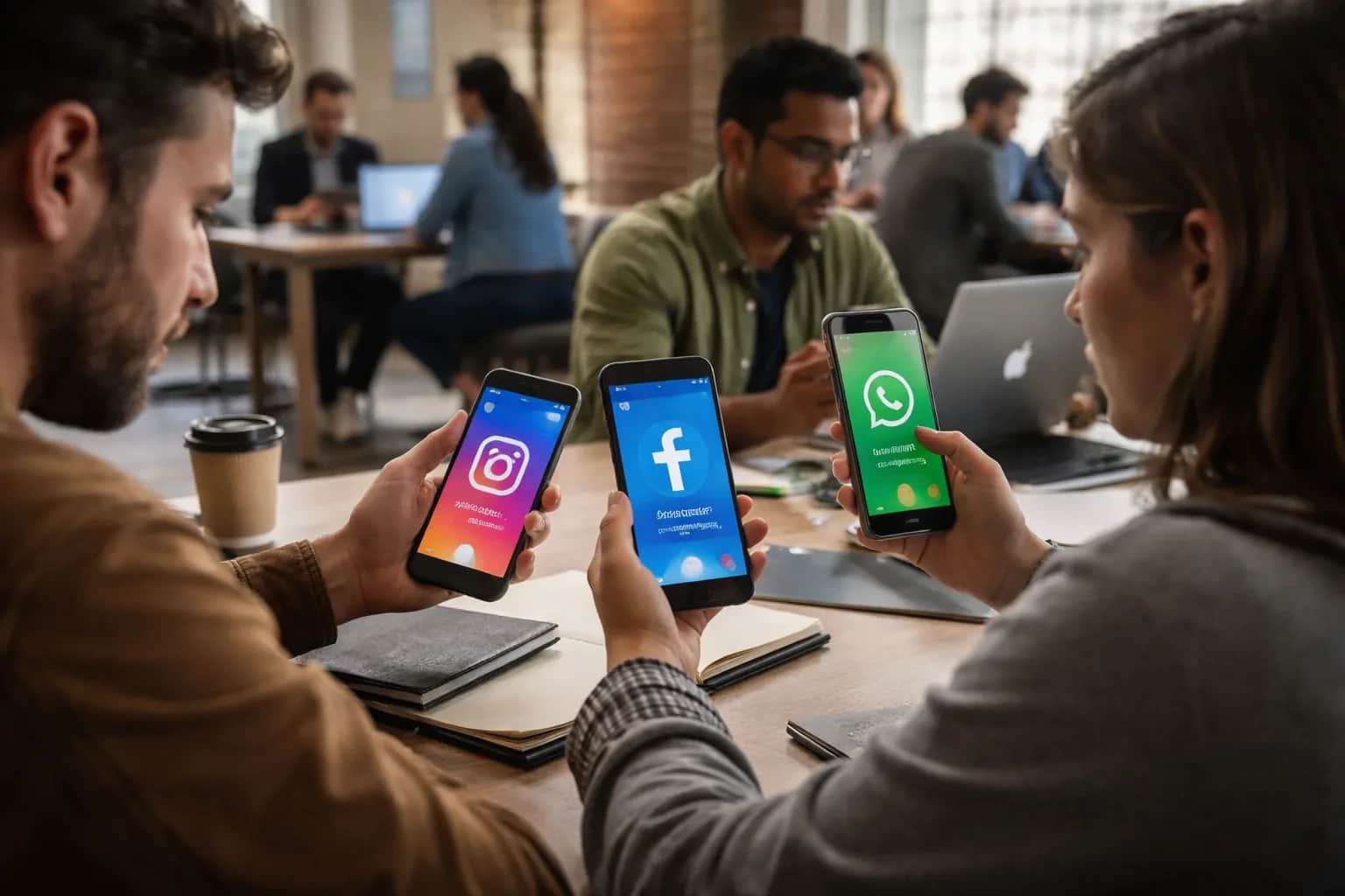 Logos for Instagram, Facebook, and WhatsApp displayed together.