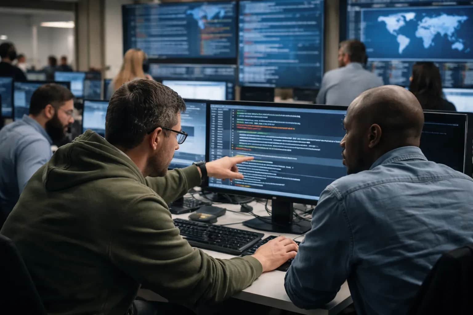 A digital representation of security patches being applied to a server network.