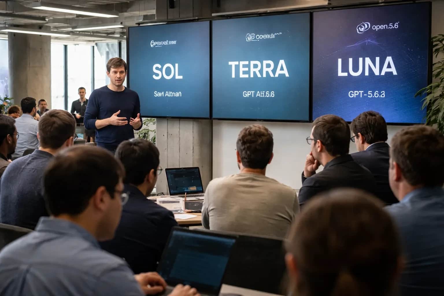 Graphic representation of OpenAI's GPT-5.6 models: Sol, Terra, and Luna.
