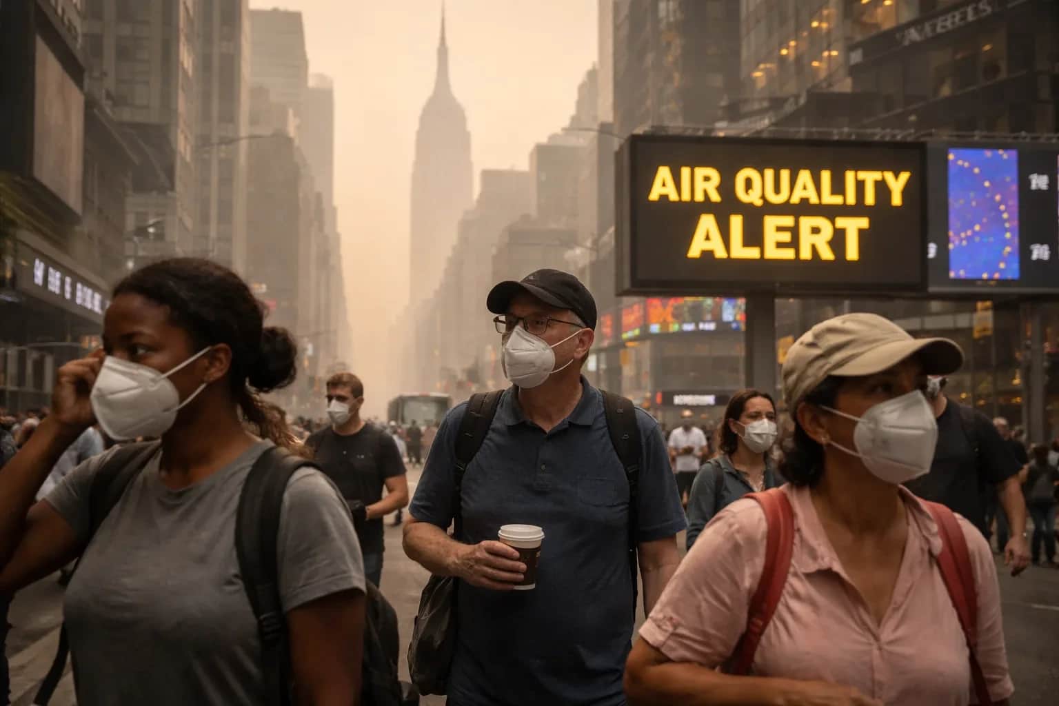 Hazy orange skies over New York City due to Canadian wildfire smoke