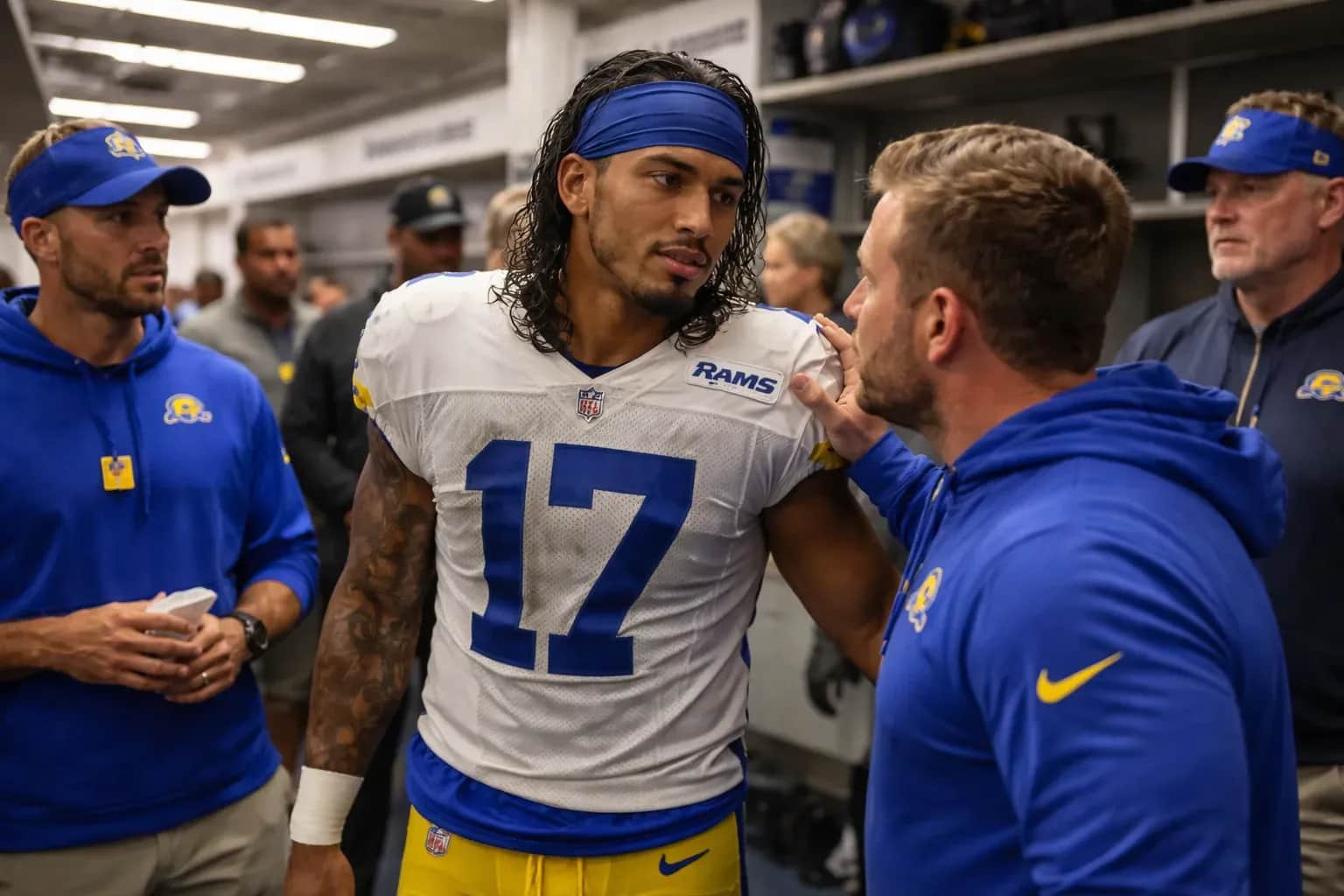 Puka Nacua of the Los Angeles Rams on the field during a game.