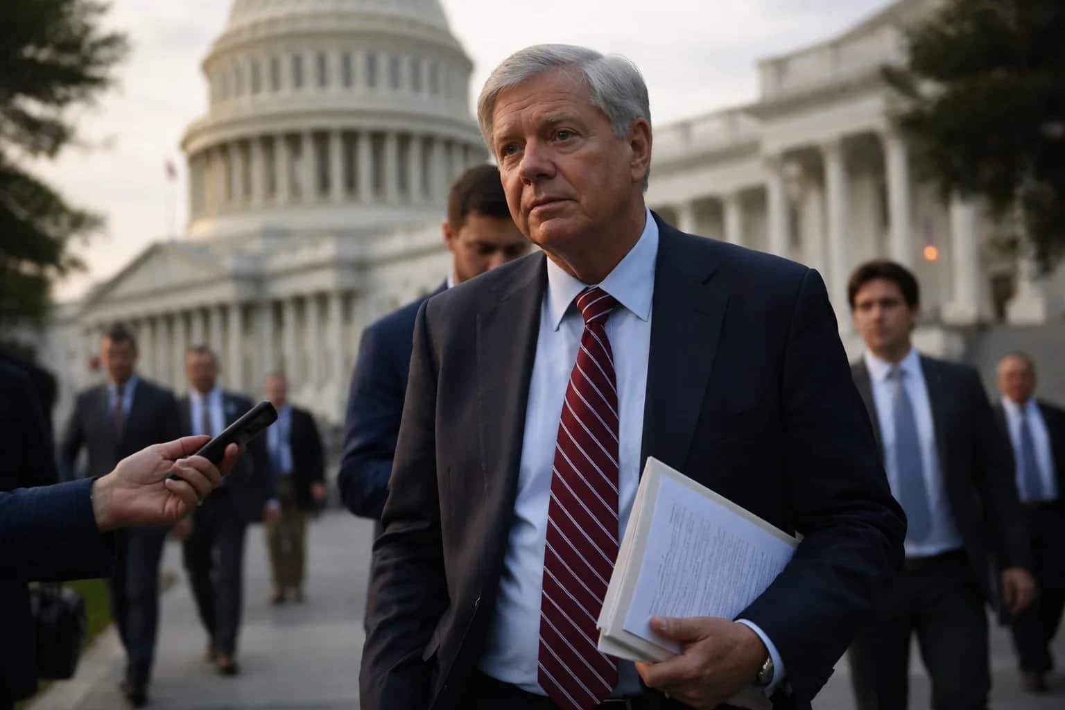 Senator Lindsey Graham speaking at a press conference regarding foreign policy.