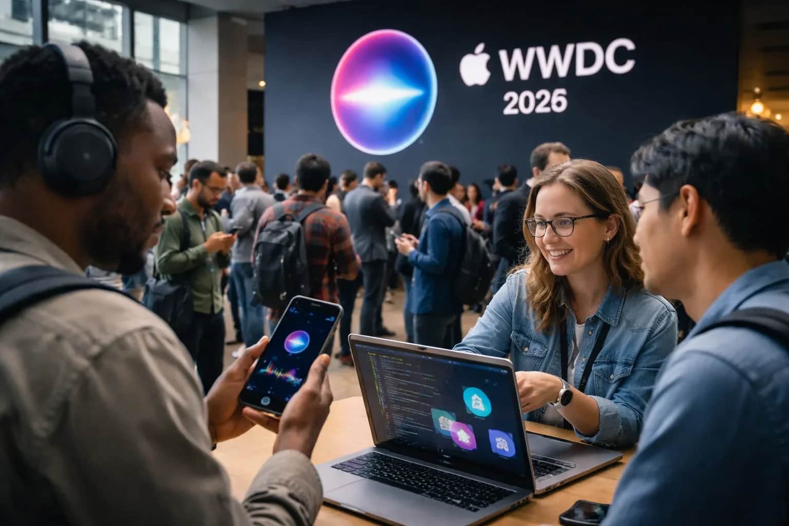 Graphic representing Apple Intelligence and Siri AI updates for WWDC 2026