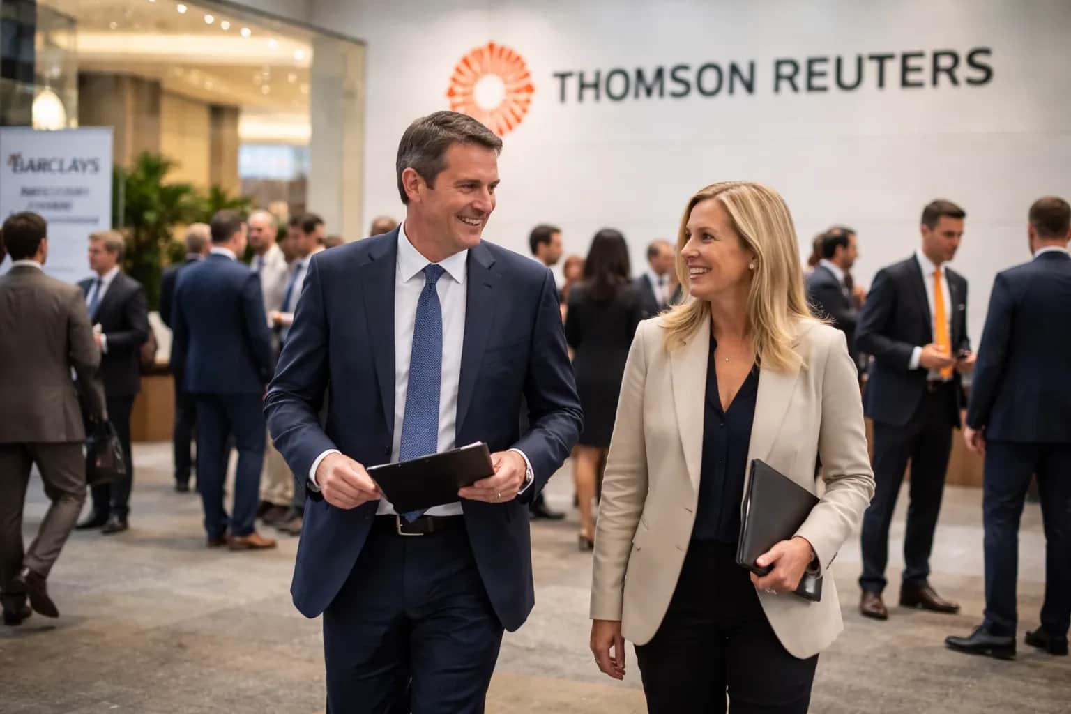 Thomson Reuters corporate branding at a financial event