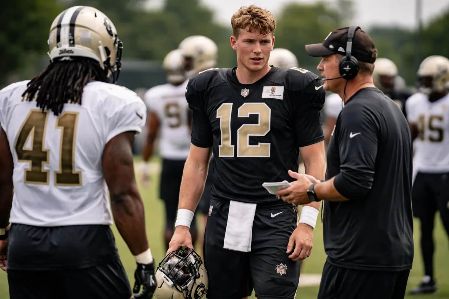 New Orleans Saints quarterback Tyler Shough during an NFL practice session.