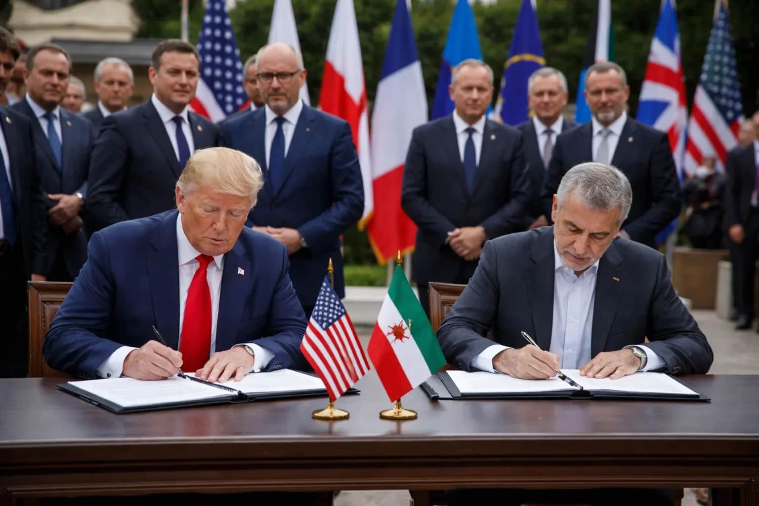 President Trump signing the U.S.-Iran Memorandum of Understanding at the Palace of Versailles during the G7 summit.