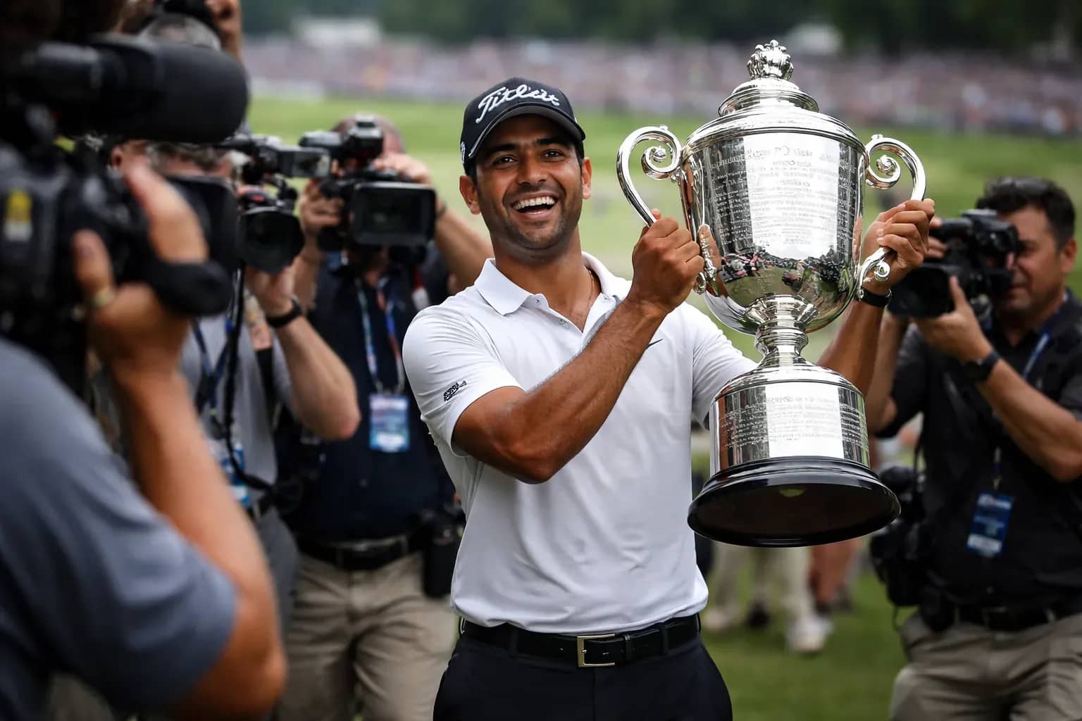 Aaron Rai celebrating his victory at the PGA Championship