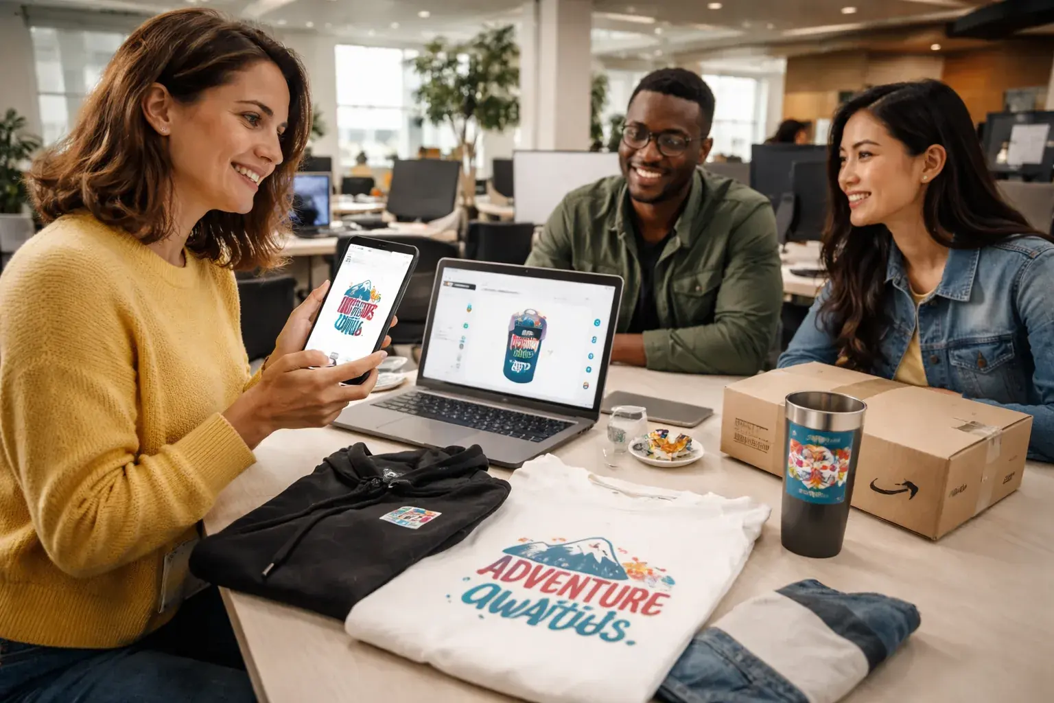 An AI-generated design featured on a t-shirt within the Amazon Shopping interface.