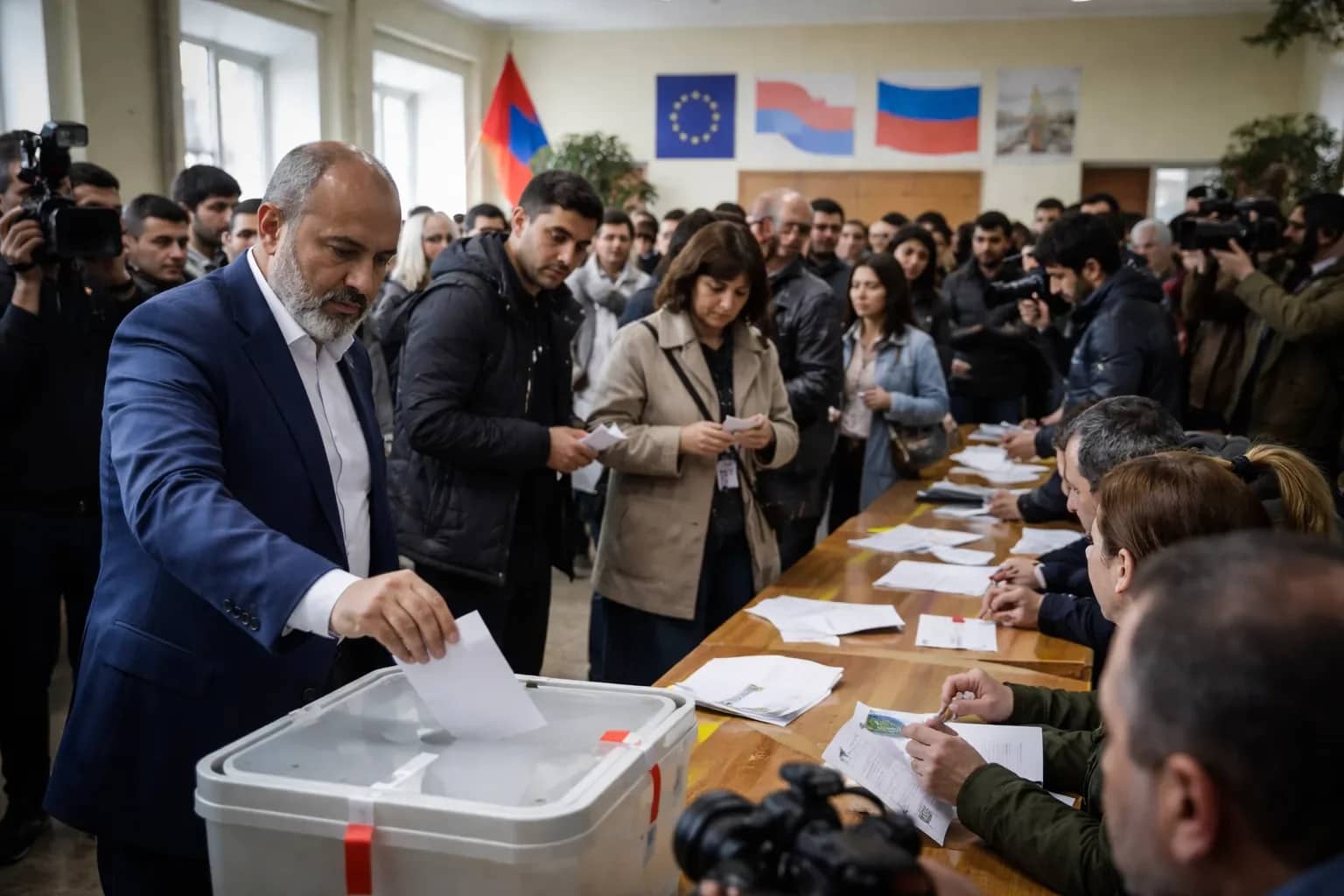 Armenian citizens at a polling station during the June 7 election.