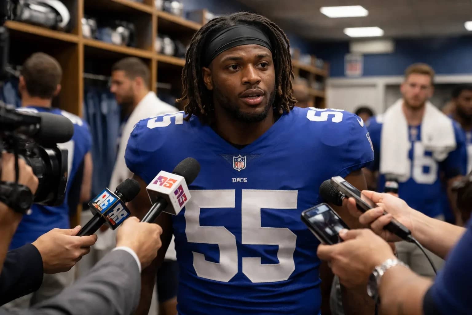 New York Giants players during a team session.