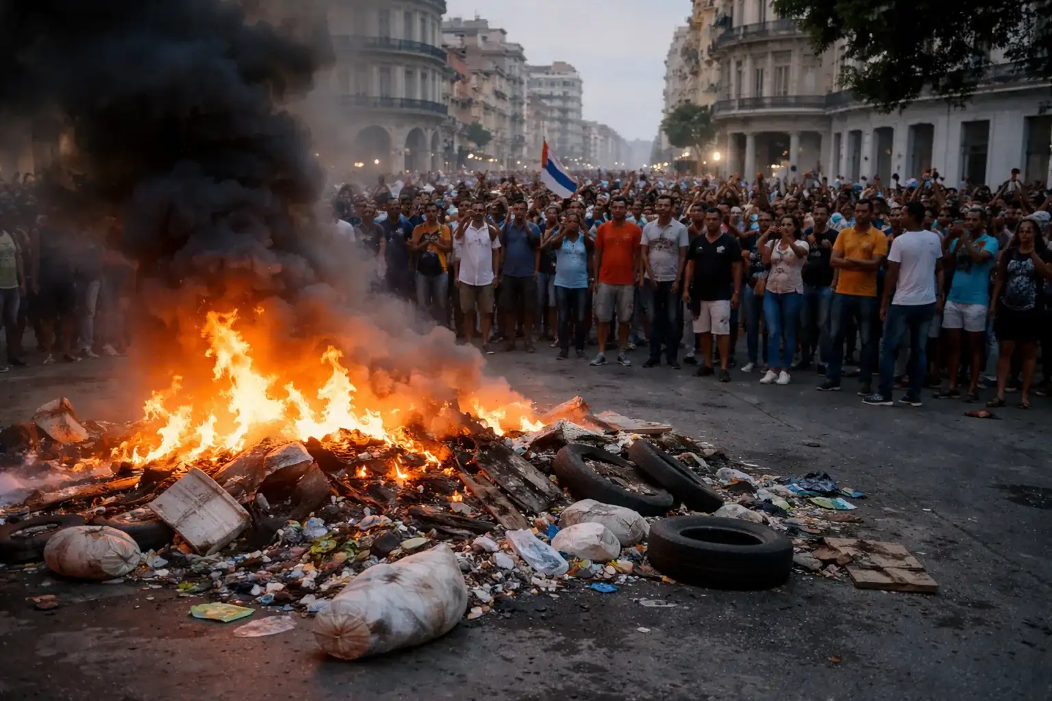 A man in Havana uses firewood to cook outdoors during a prolonged electrical blackout.