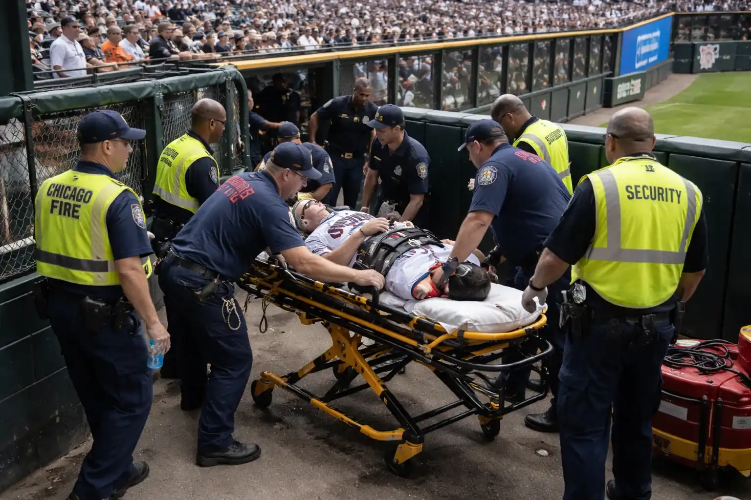 Emergency responders at a professional baseball stadium.