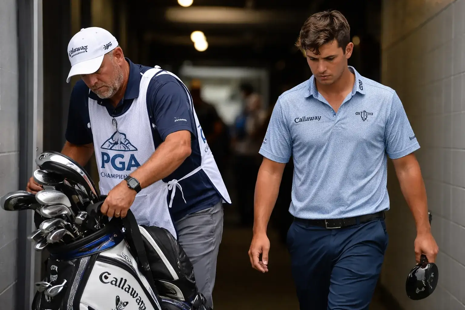 Garrick Higgo preparing for a shot during a professional golf tournament.