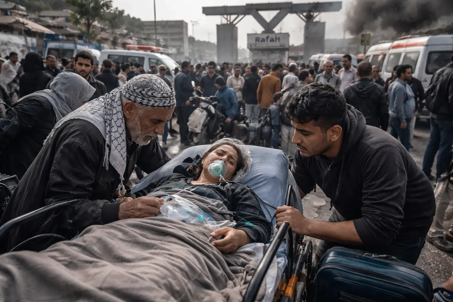 Saber Abu al-Kas holds a photo of his late mother Amina, who died while waiting for a medical evacuation from Gaza.