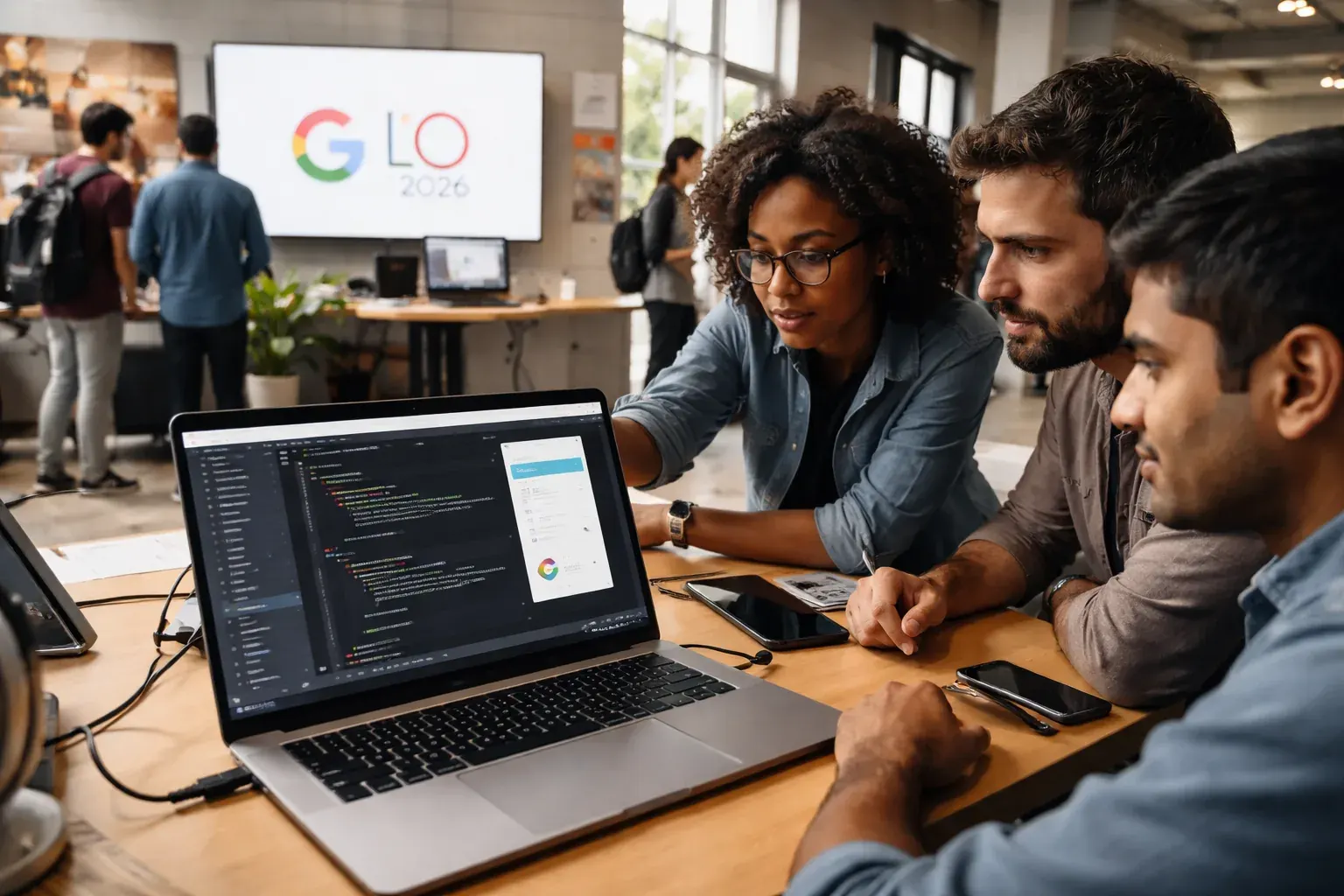 A screenshot showing Google's web-based AI Studio building an Android app with an embedded emulator.