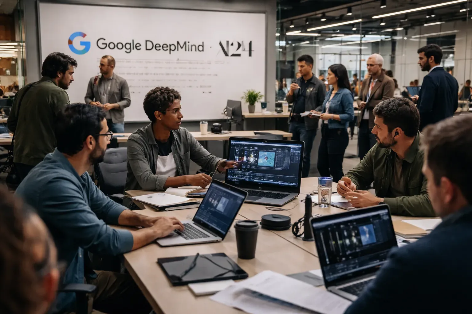 Logo of Google DeepMind and A24 studio sign