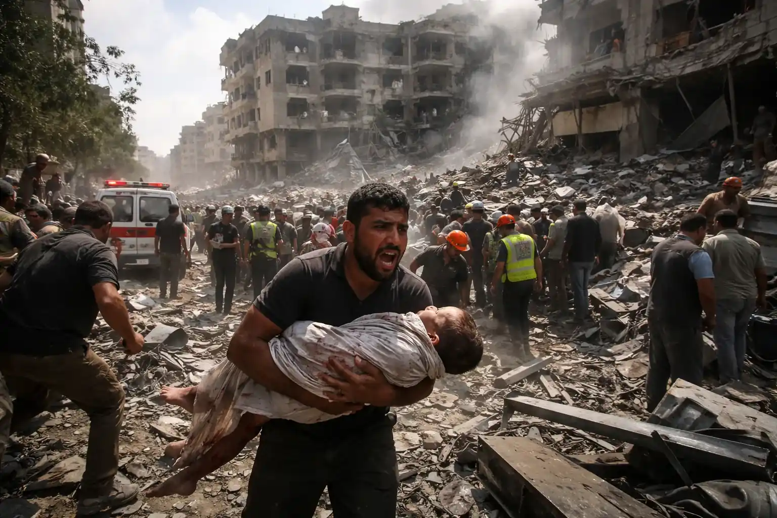 Smoke and fire rise from a residential building in Gaza City following an Israeli air strike.