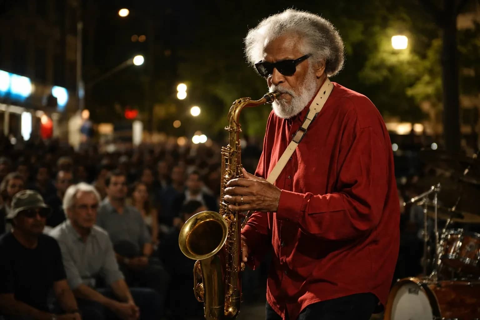 A black and white portrait of Sonny Rollins holding a saxophone.