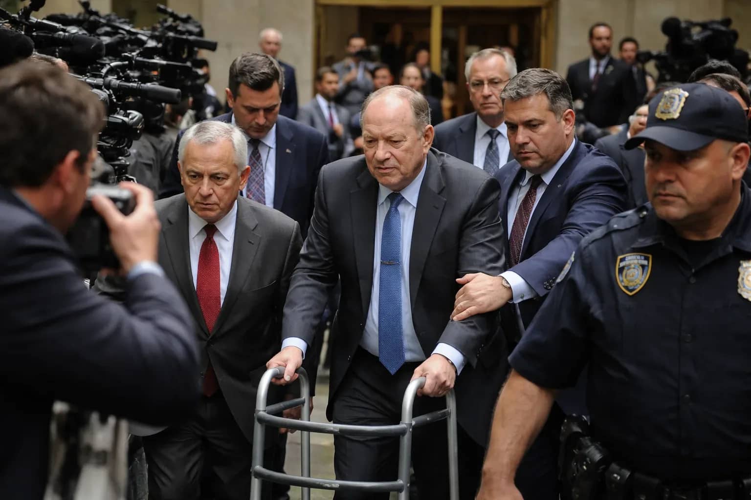 Harvey Weinstein being wheeled out of a New York courtroom after a mistrial was declared.