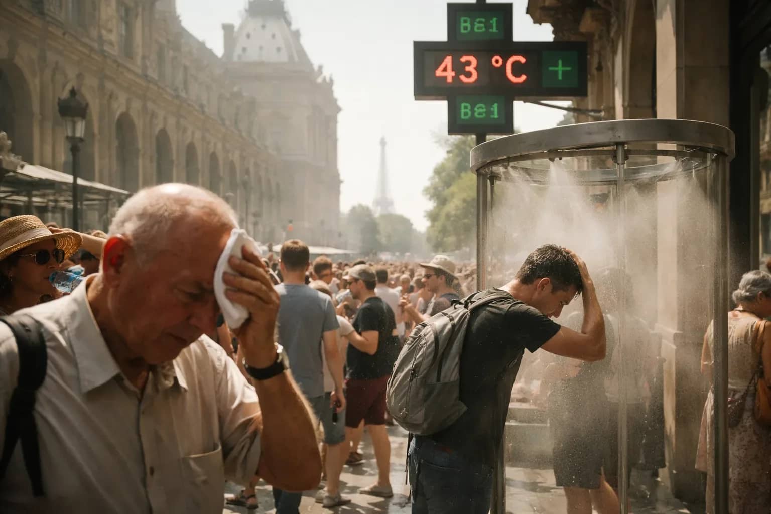 People cooling off in a Parisian canal during a record-breaking heatwave in France.