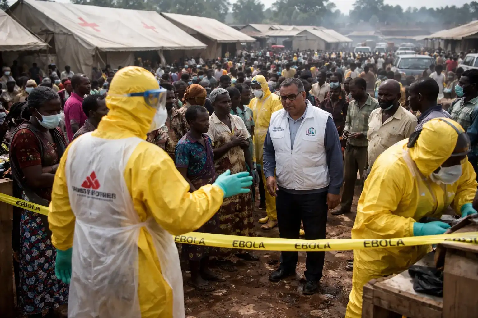 Health workers and WHO officials in the Democratic Republic of Congo overseeing Ebola containment efforts.