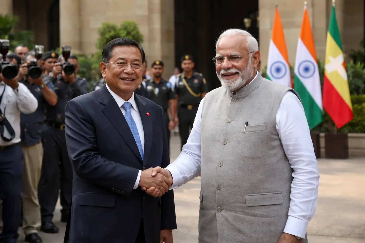 Prime Minister Narendra Modi and Myanmar President Min Aung Hlaing meeting in Delhi for official talks.