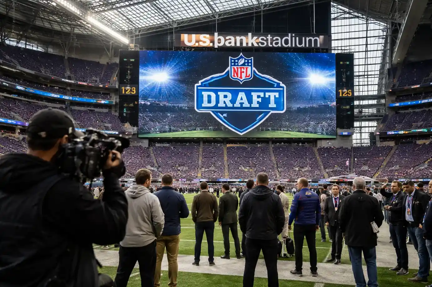 A view of U.S. Bank Stadium in downtown Minneapolis, the prospective hub for the 2028 NFL Draft.