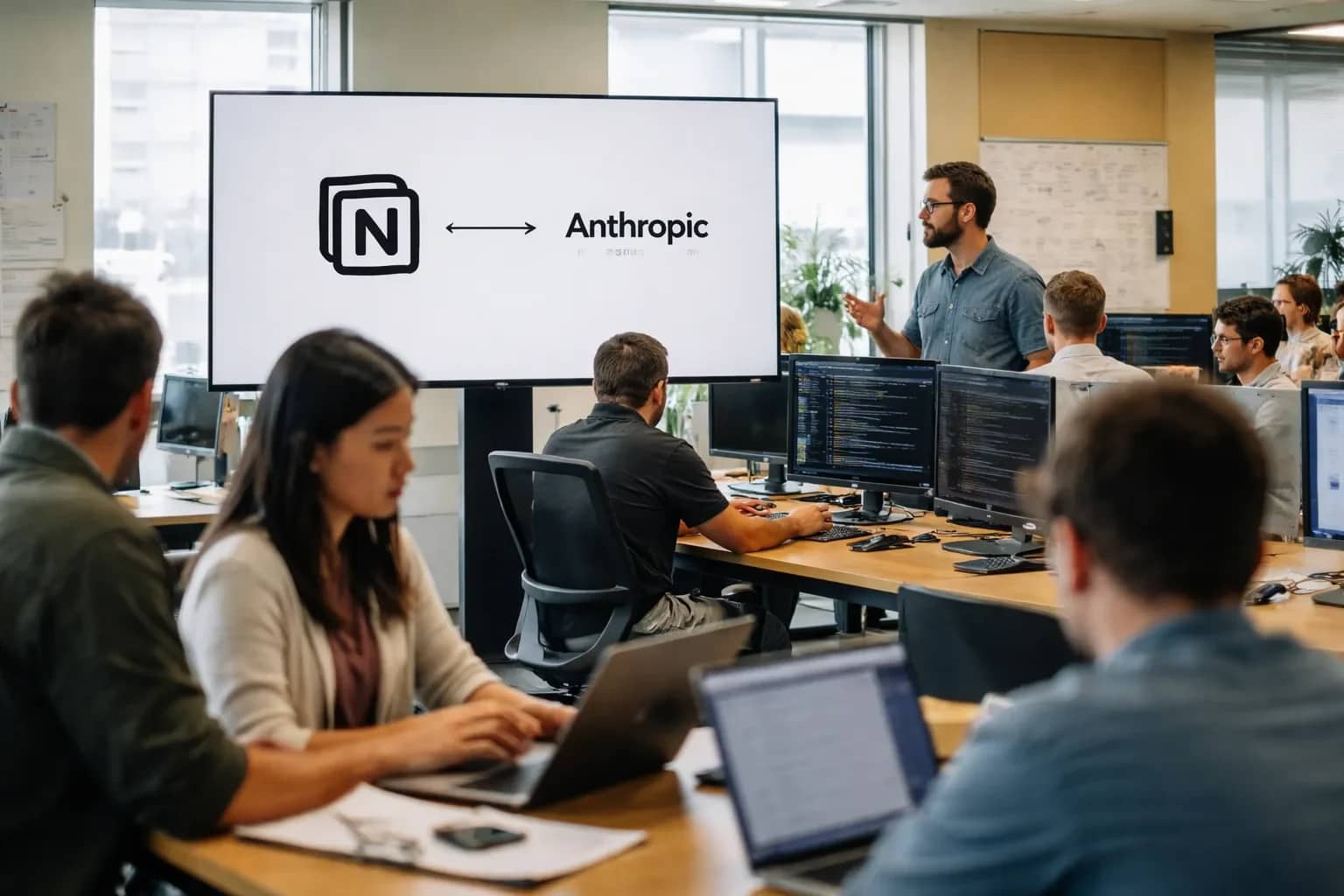 Digital composite showing the logos of Notion and Anthropic