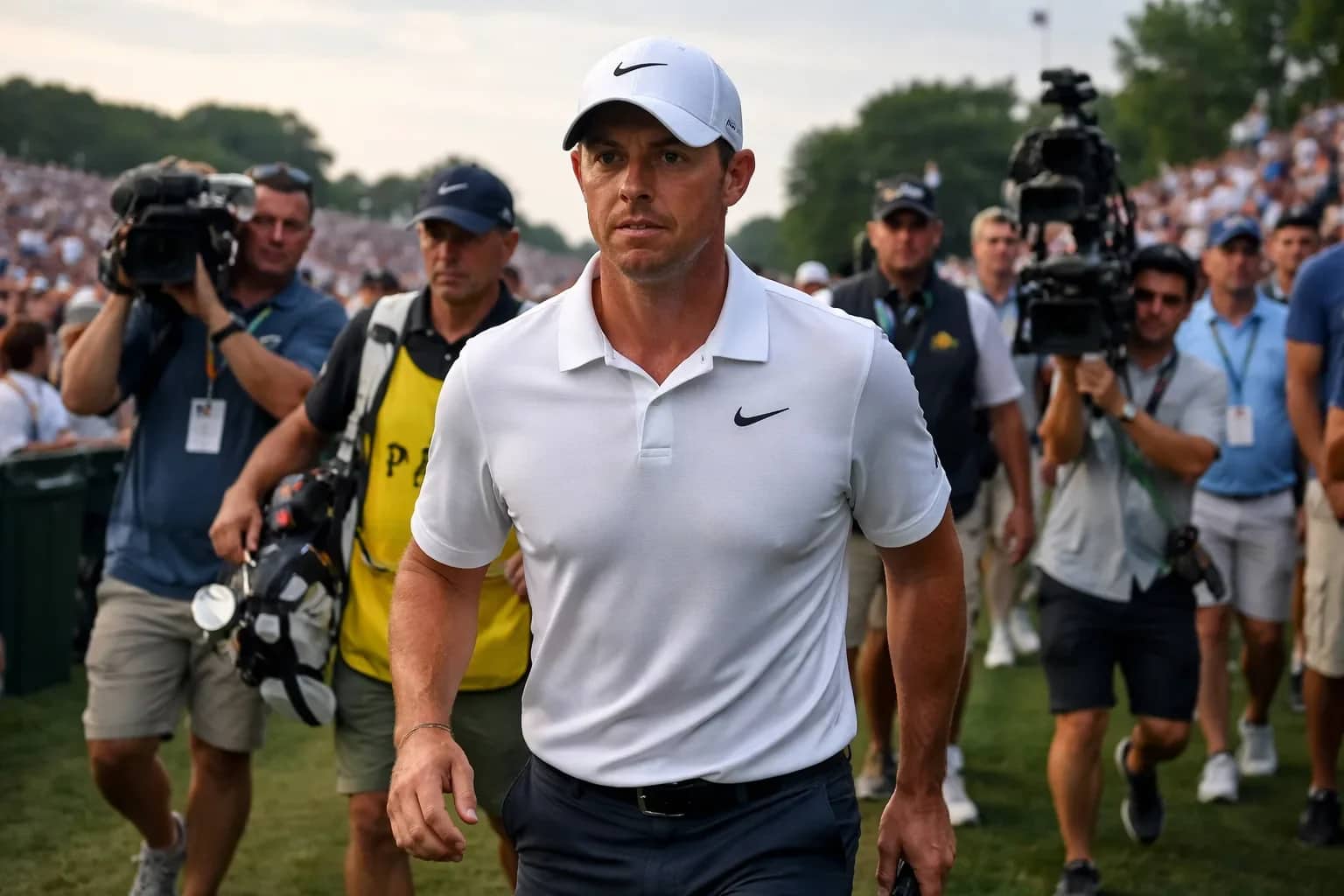 Rory McIlroy competing during the PGA Championship rally