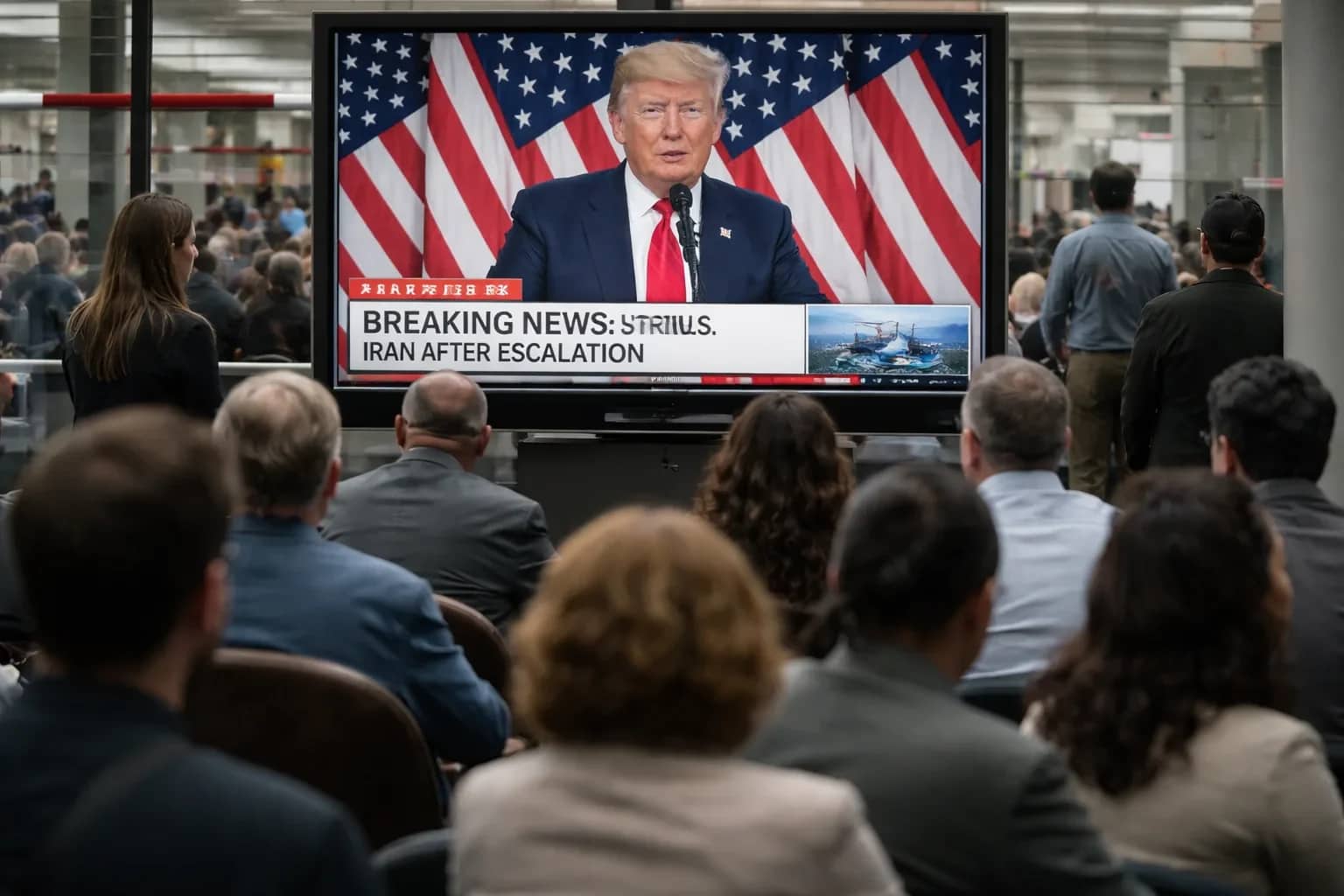 President Donald Trump speaking in the Oval Office regarding military actions in the Middle East.