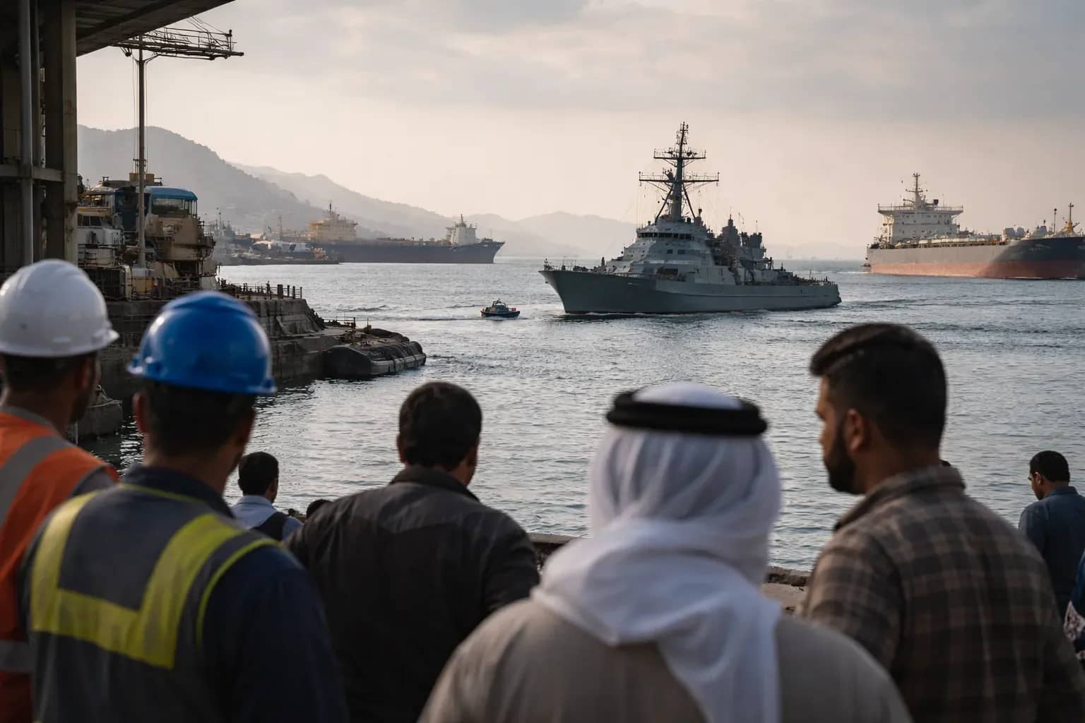 A commercial vessel navigating the waters near the Strait of Hormuz amidst regional tensions.