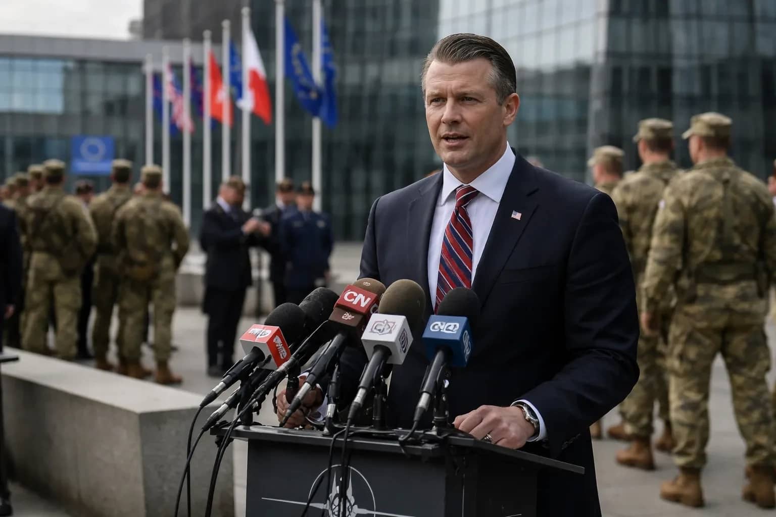 US Defense Secretary Pete Hegseth and Nato Secretary General Mark Rutte at a meeting in Brussels.