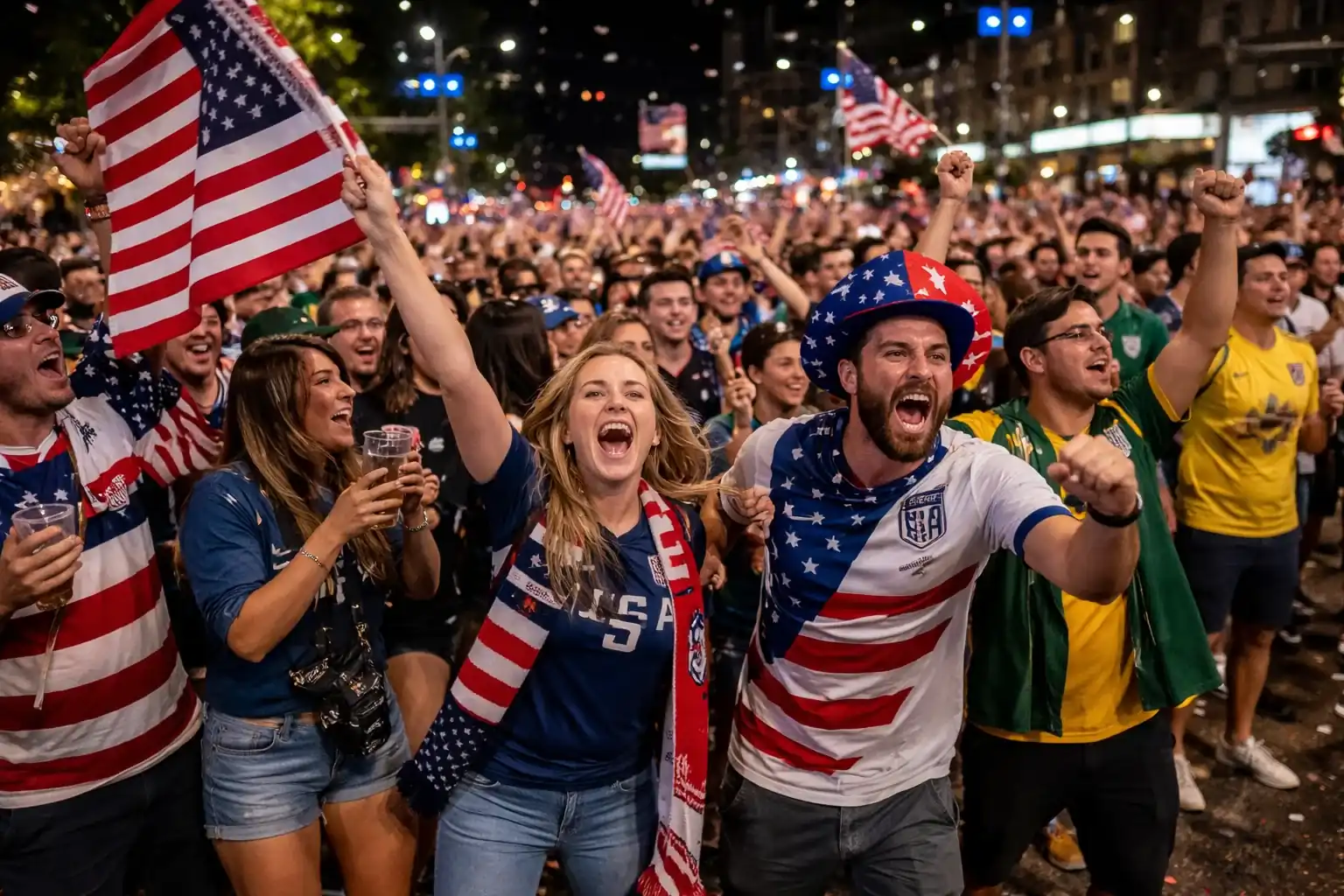 Fans in Seattle celebrate the US victory over Australia in the World Cup.