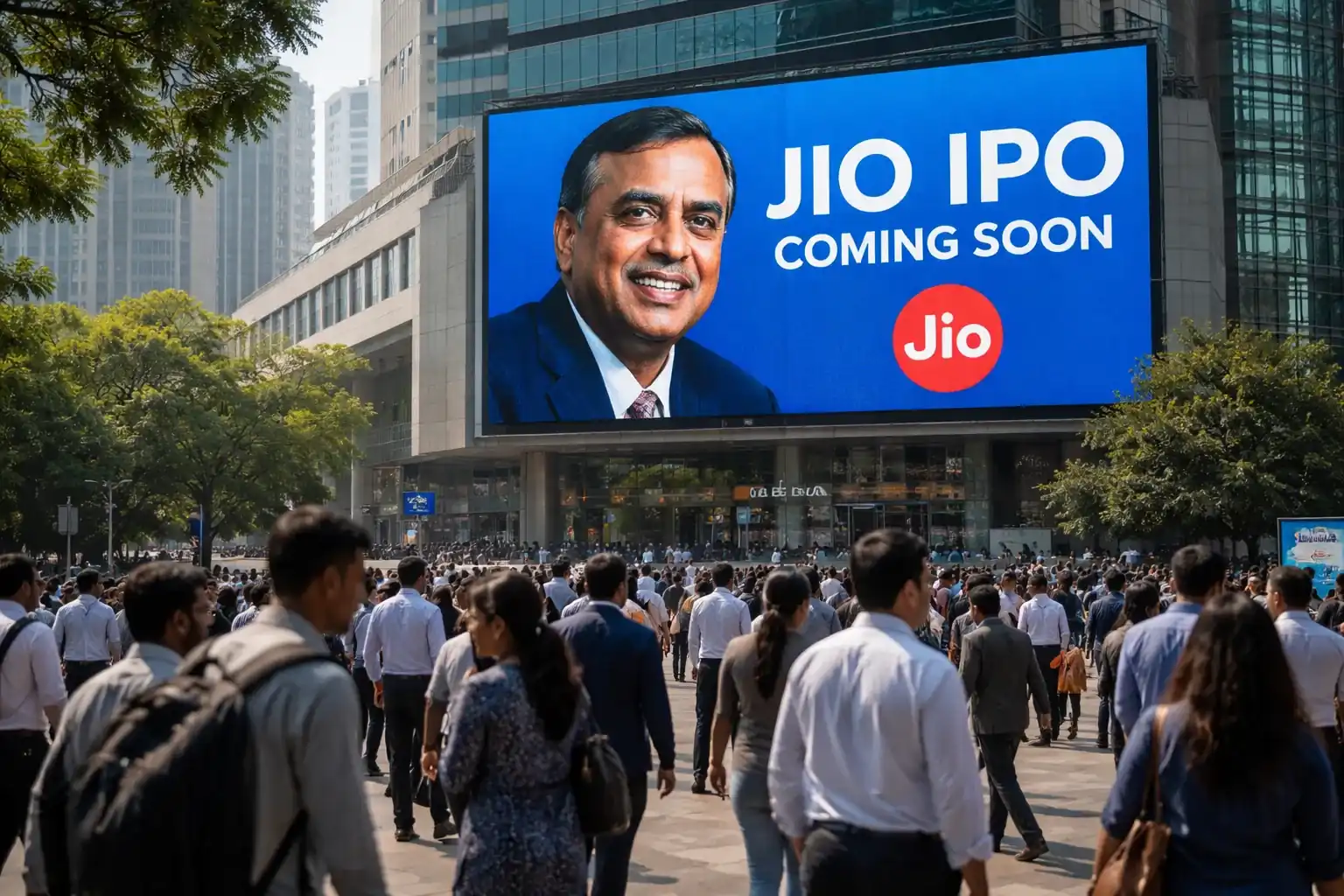Mukesh Ambani speaking at a Reliance Industries event regarding the Jio IPO