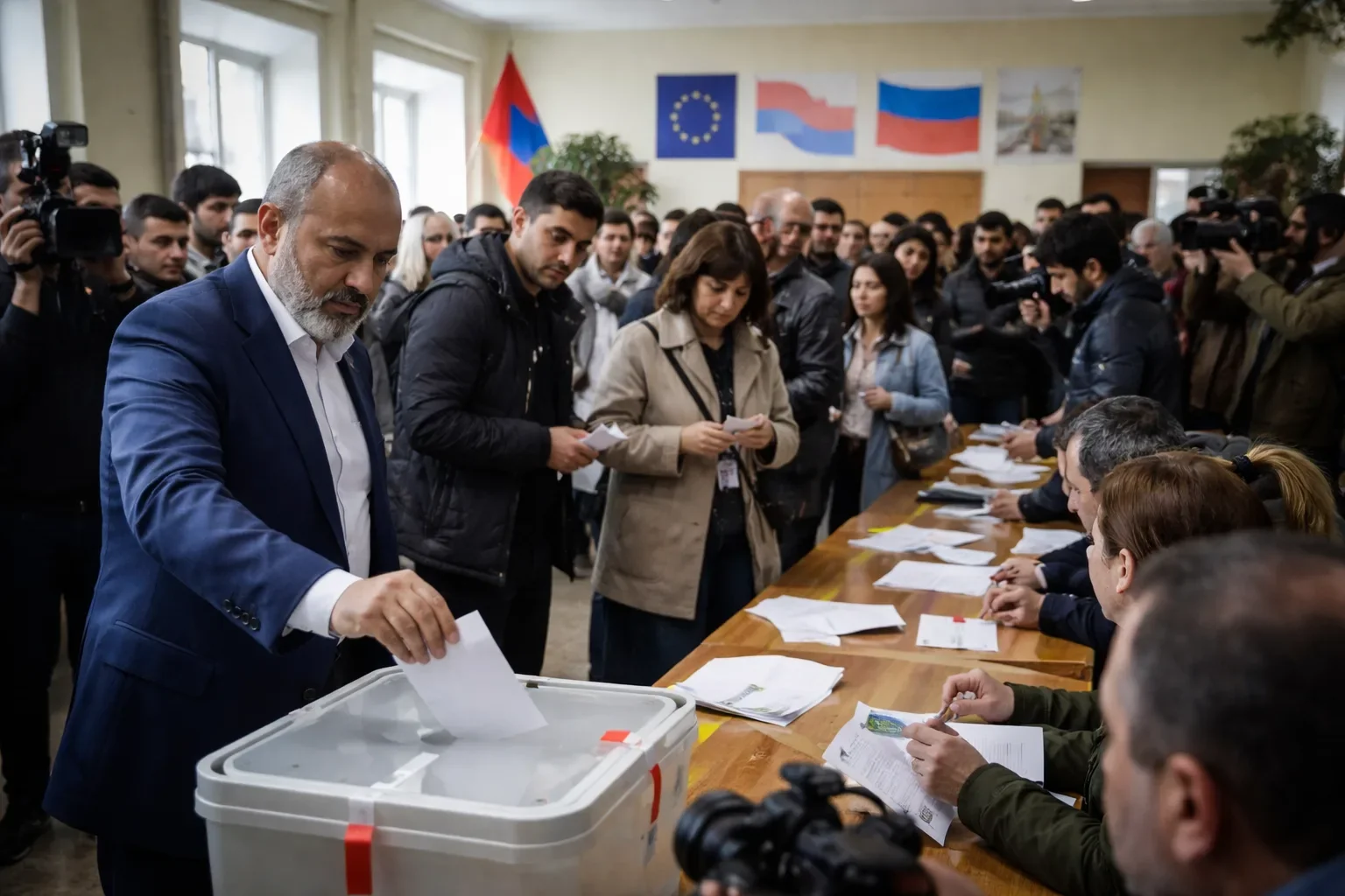 Armenian citizens at a polling station during the June 7 election.