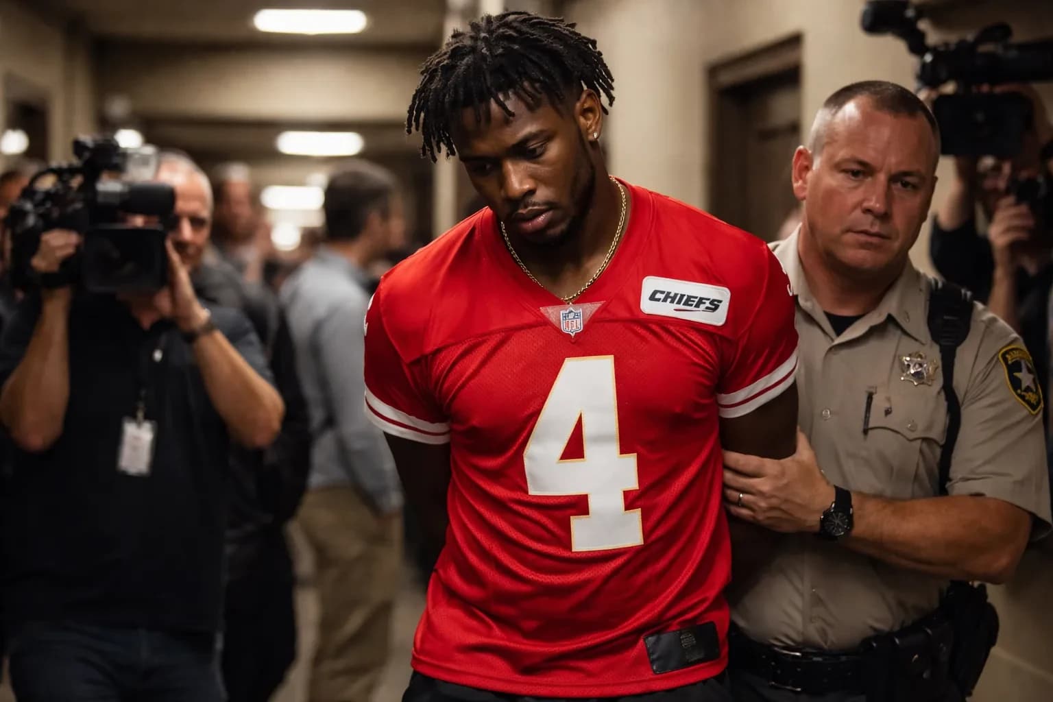 Rashee Rice of the Kansas City Chiefs standing on the sideline during a game.