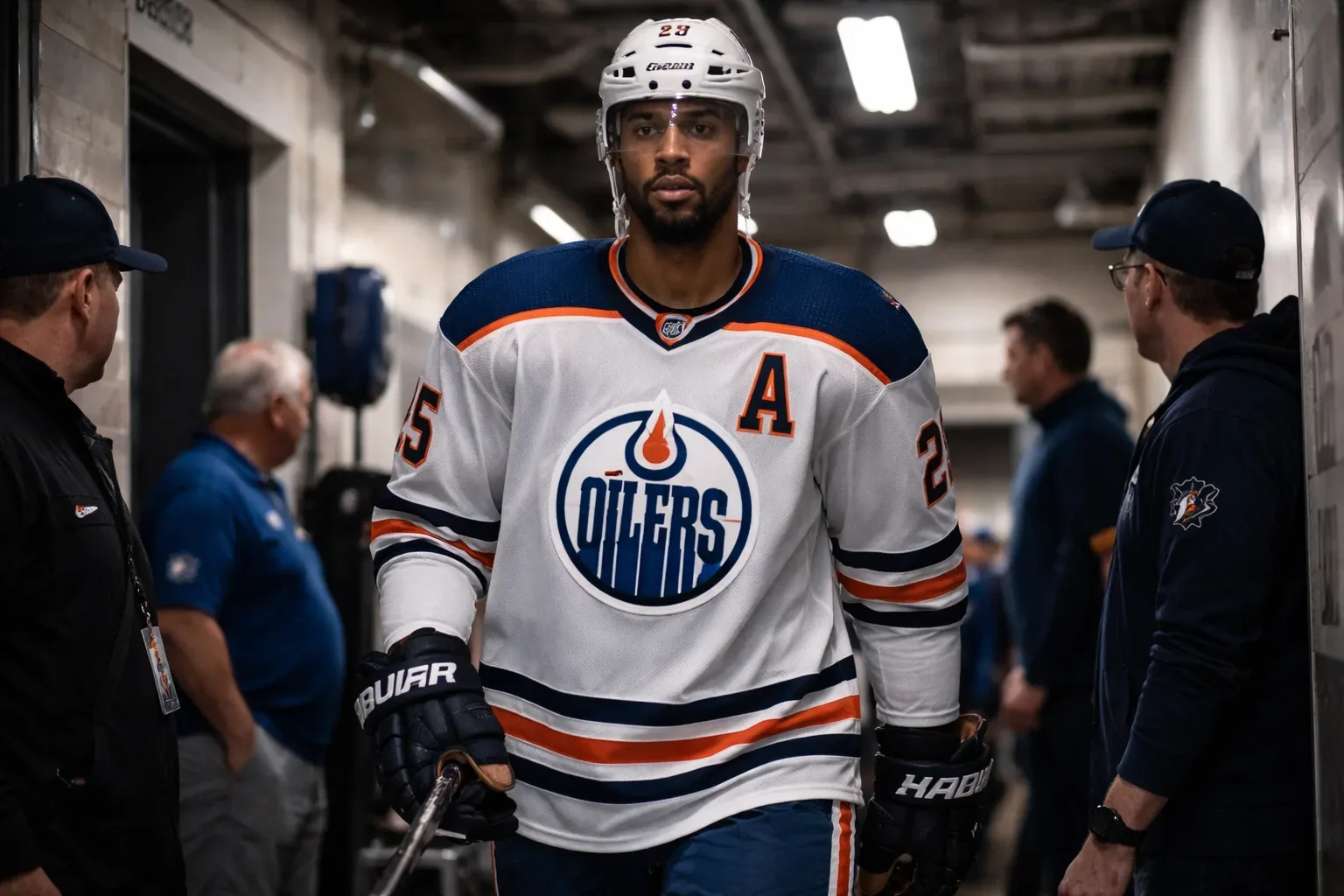 Darnell Nurse skating during an NHL game for the Edmonton Oilers.