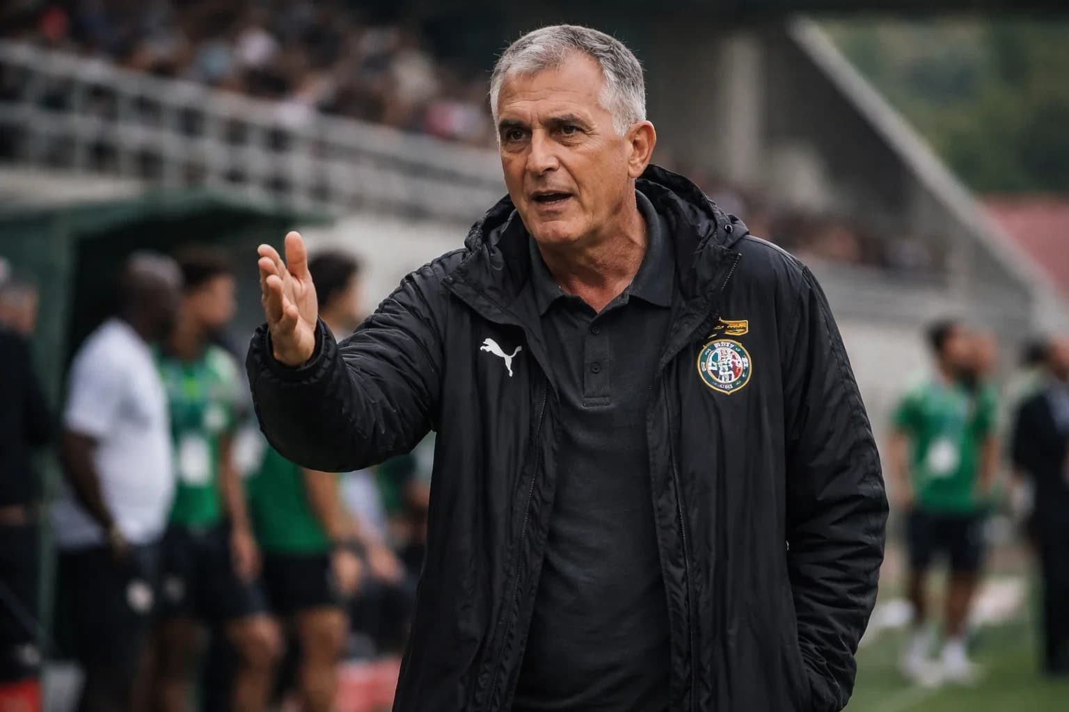Ghana manager Carlos Queiroz looking on from the sidelines during an international match.