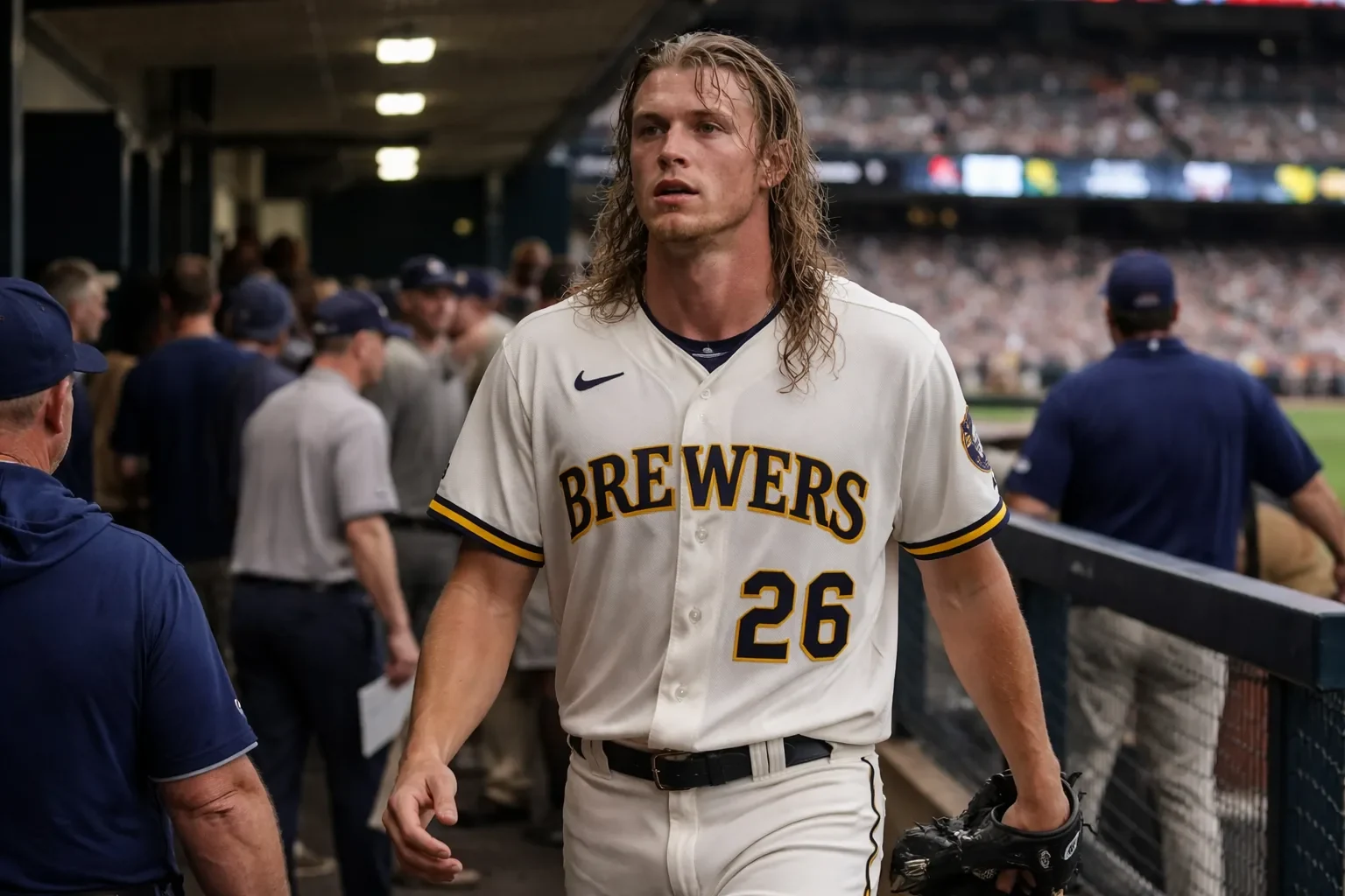 Jacob Misiorowski delivering a high-velocity pitch for the Milwaukee Brewers.